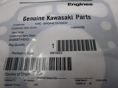 2 Genuine Kawasaki 11004-0762 Cylinder Head Gasket 11004-7026