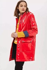 Women Pvc Shiny Leather Hooded Light Weighted Raincoat Stylish Trench Long Coats