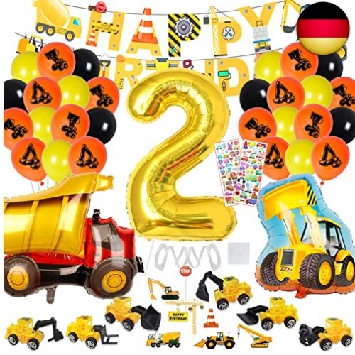 RISVOWO Bagger Geburtstagsdeko – Set Mit Folienballons, Latexballons & Banner Für 2. Geburtstag