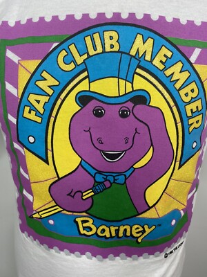 Vintage Barney Dinosaur Fan Club Member HTF Adult T Shirt L Single