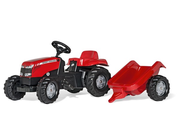 Rolly Toys Mf Massey Ferguson Trettraktor + AnhäNger, Traktor Farbe Rot/Schwarz-image