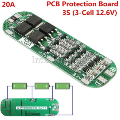 3S 20A 12.6V Cell 18650 Li-ion Lithium Battery Charger PCB BMS Protection Board