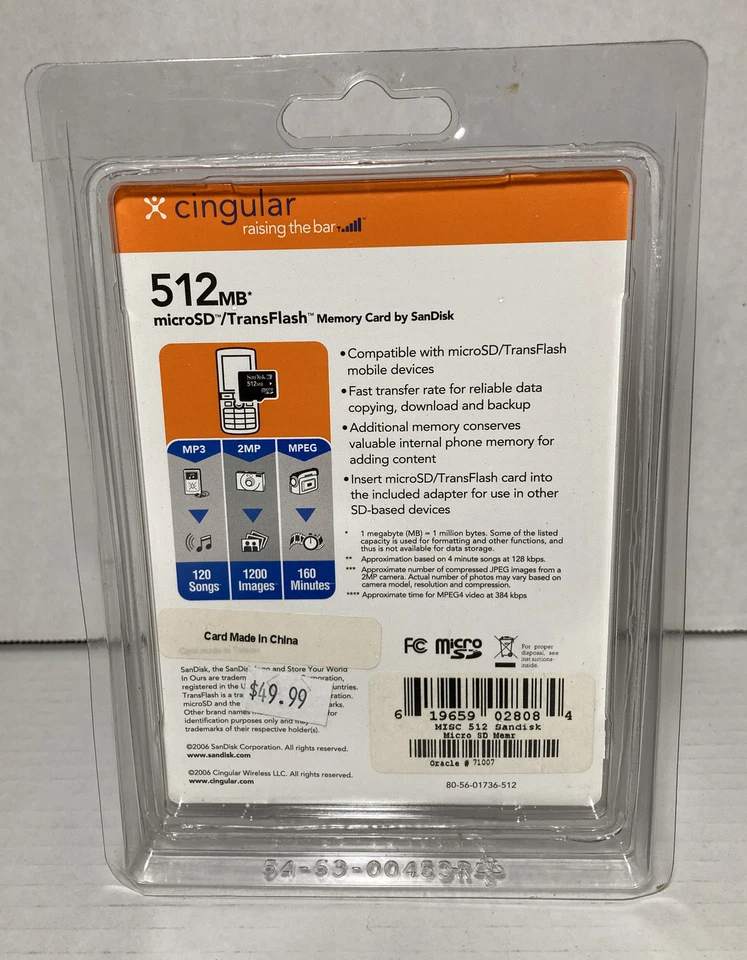 Cingular MicroSD / Transflash 512MB Sandisk Memory Card New - Image 4 of 4