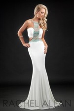 Authentic RACHEL ALLAN 2 White BOHO Beaded Formal Prom Dress Pageant Gown 2010