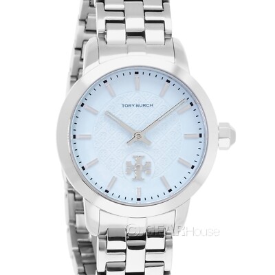 Tory Burch 'The Tory' Womens Watch, Sky Blue Dial, Silver Stainless