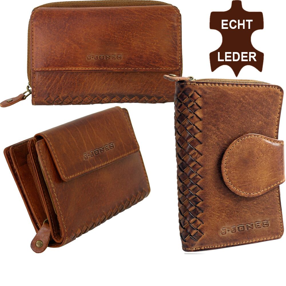 Damen Echt Leder Geldbeutel Geldbörse mit Flecht-Optik Größen viele  Fächer