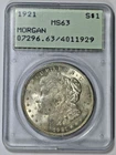1921 PCGS MS63 Morgan Silver Dollar in 1st Generation Old Green Holder (OGH)