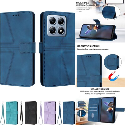 Color Strap Leather Wallet Stand Cover Case For Xiaomi 14T Pro POCO M6 X5 Pro