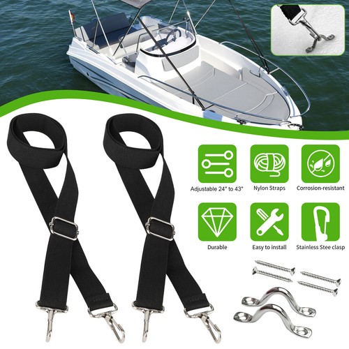 2x Adjustable Bimini Top Tie Down bing Straps with Loop Snap Hooks 24" To 43" eBay