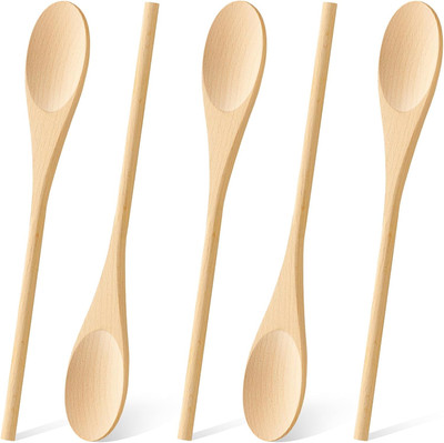 5 Pcs Wooden Spoons for Cooking, 12 Inches Long Handle Spoons for Mixing, Tastin