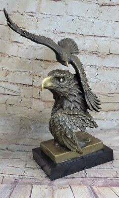 Solid Bronze 14'' Tall American Bald Eagle Museum Quality Artwork Bust Decor
