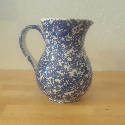 Large Antique Stoneware Pitcher Blue Spongeware Italy Fratelli Depretis