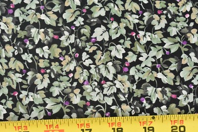 By 1/2 Yd, Plum & Green Floral on Black Quilt Cotton, Benartex, P6474