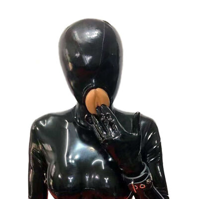Latex Hood Back Zipper Rubber Mask with Vaginal Party Cosplay Outfit