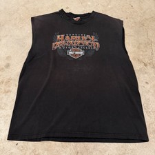 Vintage Harley Davidson Sleeveless Tank Mens Large Bay City MI Faded DISTRESSED