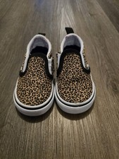 VANS Kids Leopard Print Slip-On Canvas Shoes Brown Black Size 4 UK 5US VN000CR3