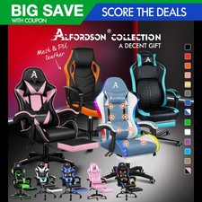 ALFORDSON Gaming Office Chair Racing Executive Footrest Computer Seat PU Leather
