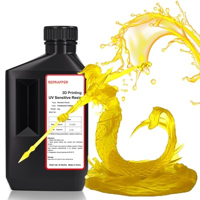 Reprapper Translucent Yellow 3D Printer Resin, 405nm Fast UV-Curing... Fast Ship