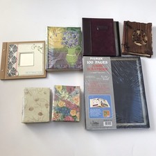Lot Of 7 Vintage Exposures Photo Scrapbook Albums Navy Blue Floral Small Leather
