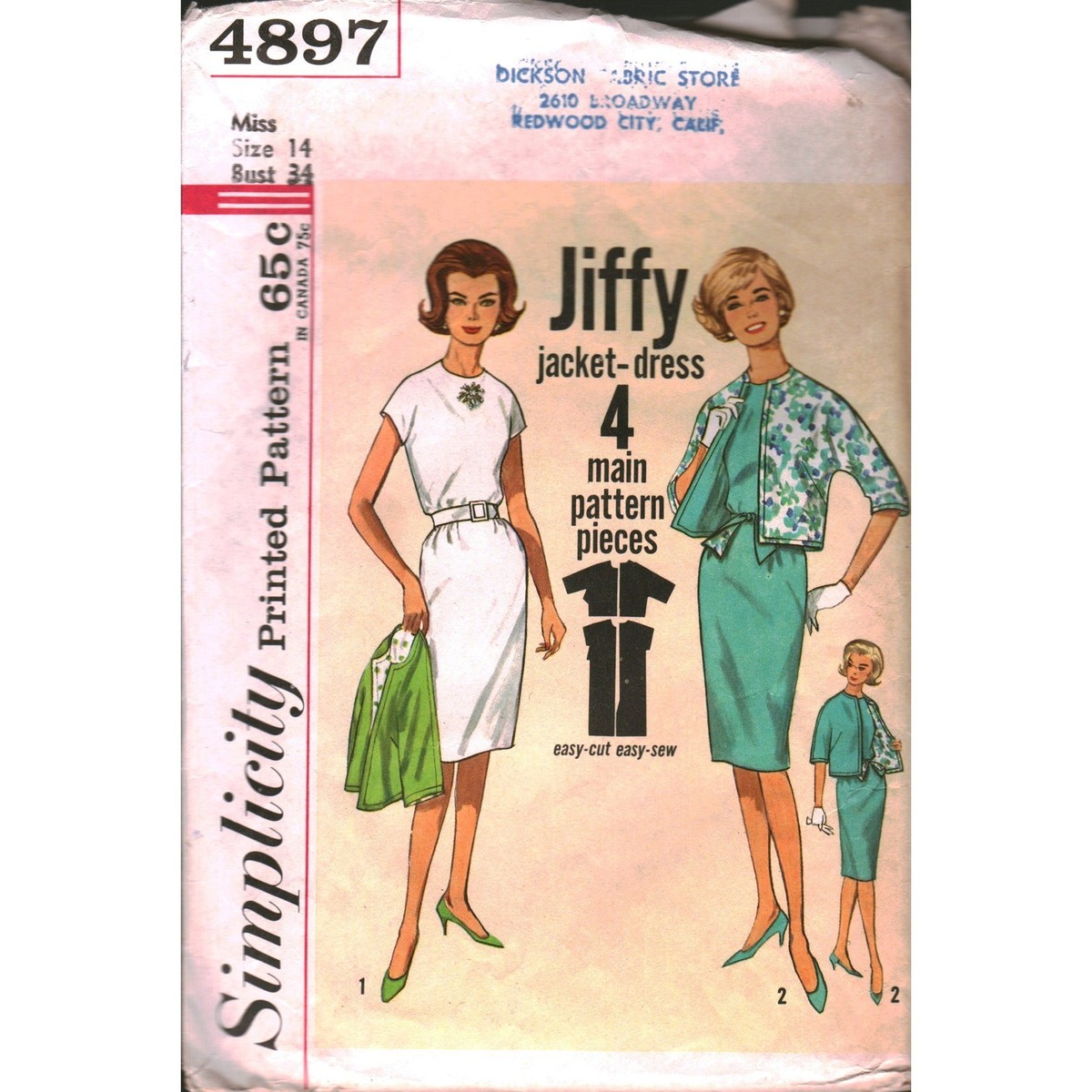 short jacket dress pattern Simplicity 1250 Misses' Vintage 1950's One Piece Dress and Jacket