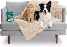 Waterproof Throw Blanket for Dogs  Indoor Cats, Washable - Shaggy Plush Calming