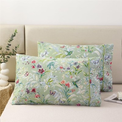 100% Cotton Pillowcases Set of 2 King Size Floral Printed Butterfly Pillow Cases