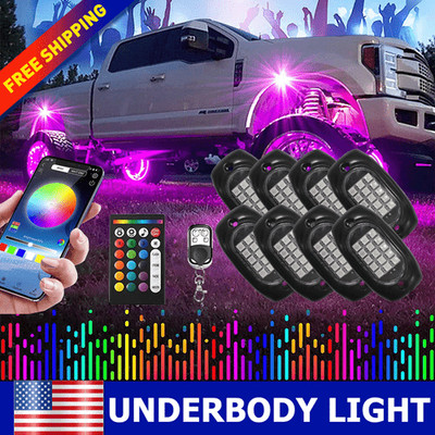 8x RGB LED Rock Pods Light Kit Underbody Glow Neon Bluetooth Lamp Music Control