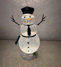 Lighted Glitter Snowman Christmas Figurine, Battery Powered, Black Hat