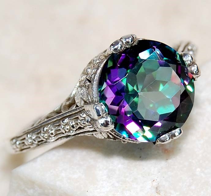 3CT Heat Treated Rainbow Topaz 925 Sterling Silver Nouveau Look Ring Sz 8 F6-5