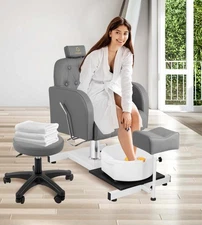 No Plumbing Pedicure Chair Adjustable Pedicure Station with Foot Massage Basin