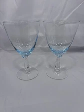 2 Fostoria Rhapsody Turquoise blue water goblet vintage Glass 6" set