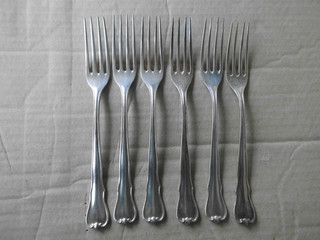 6 Alte Gabeln Speisegabeln Kr.800 259 Gramm Halbmond Krone Punze Silber