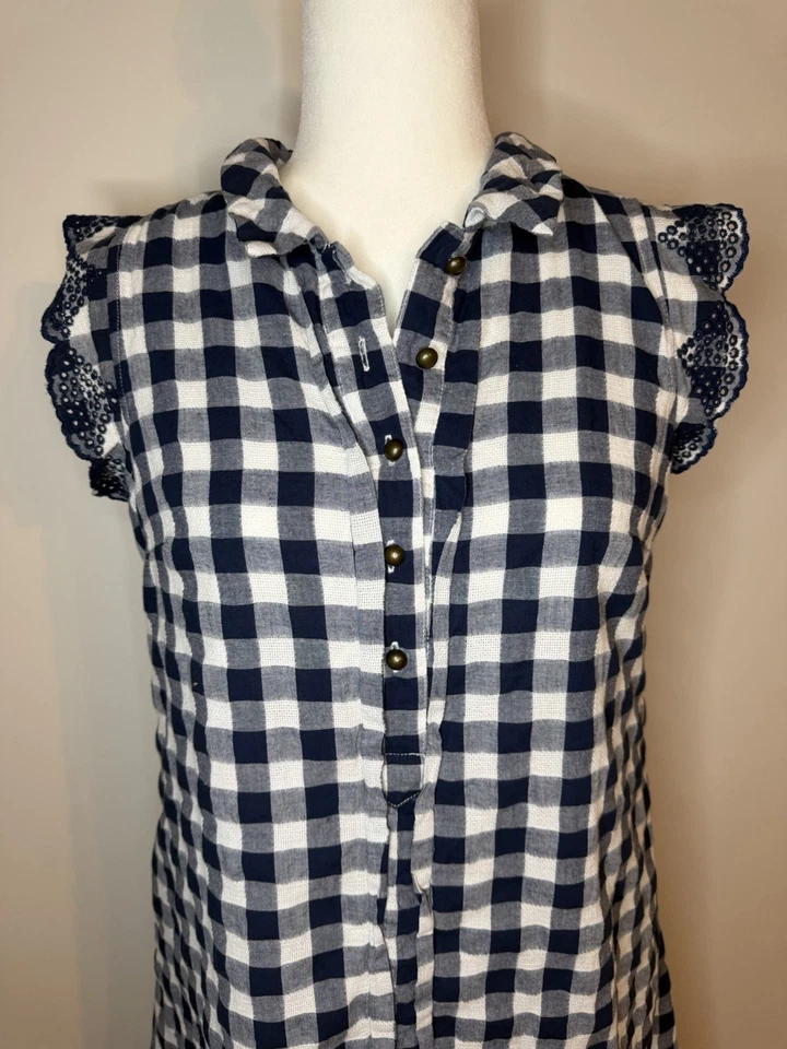 Vestido Camisa Anthropologie Dear Creatures Azul Blanco Trineta Guinga Mediano Foto 3 de 4