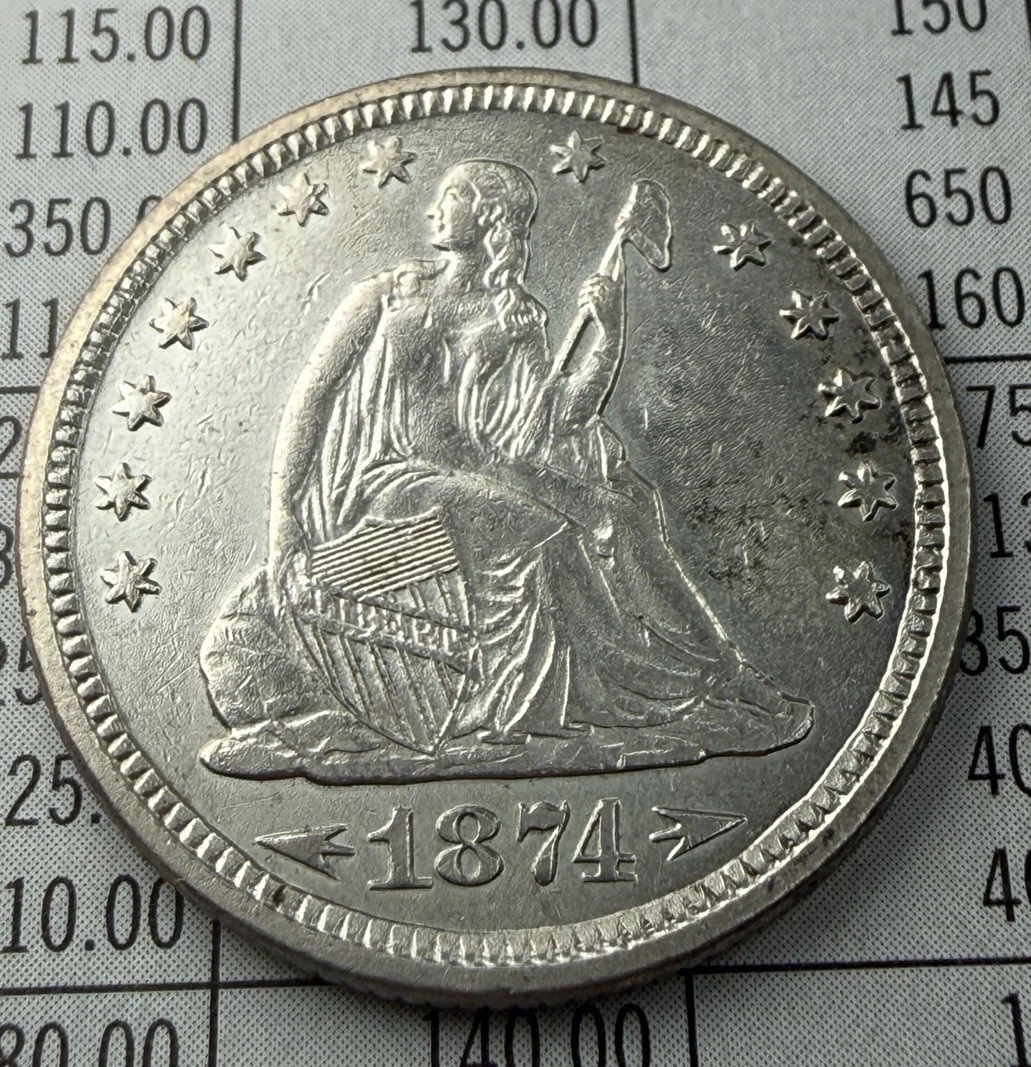 1874 Year Silver Seated Liberty US Half Dollars (1839-1891) for