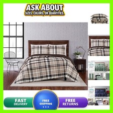 TRULY SOFT Paulette Plaid Taupe Polyester 3-Piece Full/Queen Quilt Set