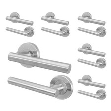 Satin Nickel Internal Door Handle - 6 Pairs Lever on Rose Round T-Bar Handles