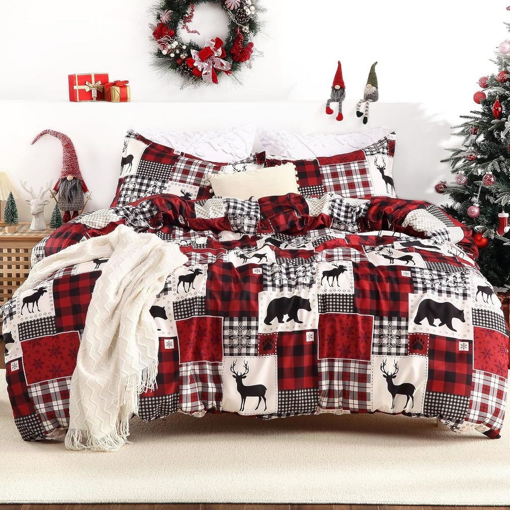 Christmas Duvet Cover Soft Brushed Microfiber Comforter Cover Sets Reindeer 10690₽