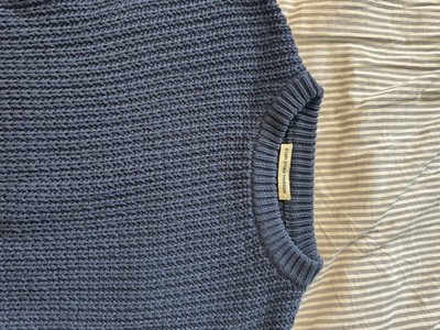 Every Other Thursday Men s M Blue Waffle-Knit Crewneck Cotton Pullover Logo