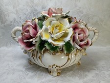 Vintage Capodimonte Italy Porcelain Flower Basket Large Oval Centerpiece