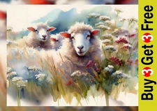 Serene Sheep In a Meadow | Traditional Watercolor Painting | Print 5"x7" Matte