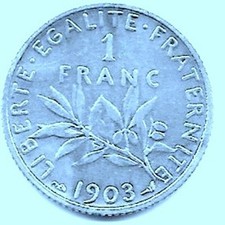 Très belle, très rare pièce argent 1 Franc Semeuse 1903 !