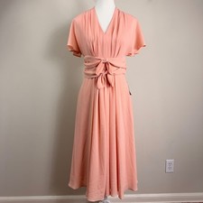 Gal Meets Glam Jane Tie Waist Midi Dress in Peach Pockets Size 2 NWT