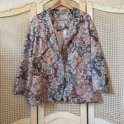 Lady Lori Women s XL Multicolor Floral Button Front Blazer Jacket 3/4 Sleeve
