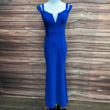 XSCAPE Women Royal Blue Notched V-Neck Mermaid Evening Gown Dress Size 2