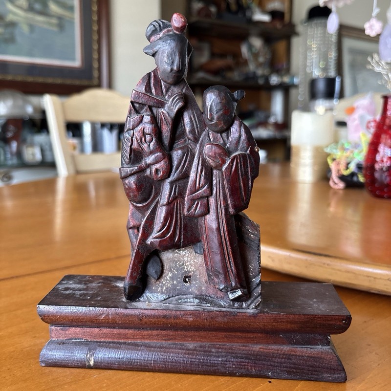 Antique Chinese wood architectural fragment. Three Figures.