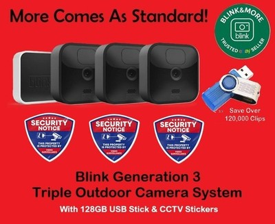 Blink Outdoor wasserdicht HD Wireless 3 Kamera Sicherheitssystem + 128GB USB + CCTV