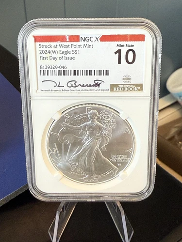 2024 (W) SILVER EAGLE NGCX MS 10 KENNETH BRESSETT SIGNED FIRST DAY OF ISSUE FDI