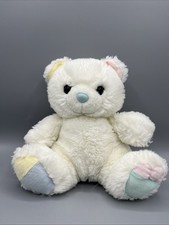 Vintage White Teddy Bear Pastel Feet Ears Blue Nose Stuffed Animal