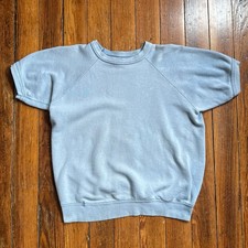 Vintage 1960 s Baby Blue Raglan Short Sleeve Cotton Sweatshirt Size Medium