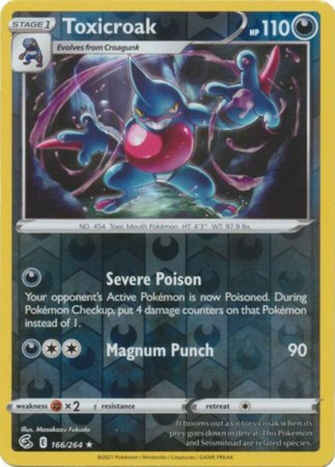 Toxicroak - 166/264 - Rare - Reverse Holo - Lightly Played - Sword & Shield - Fu